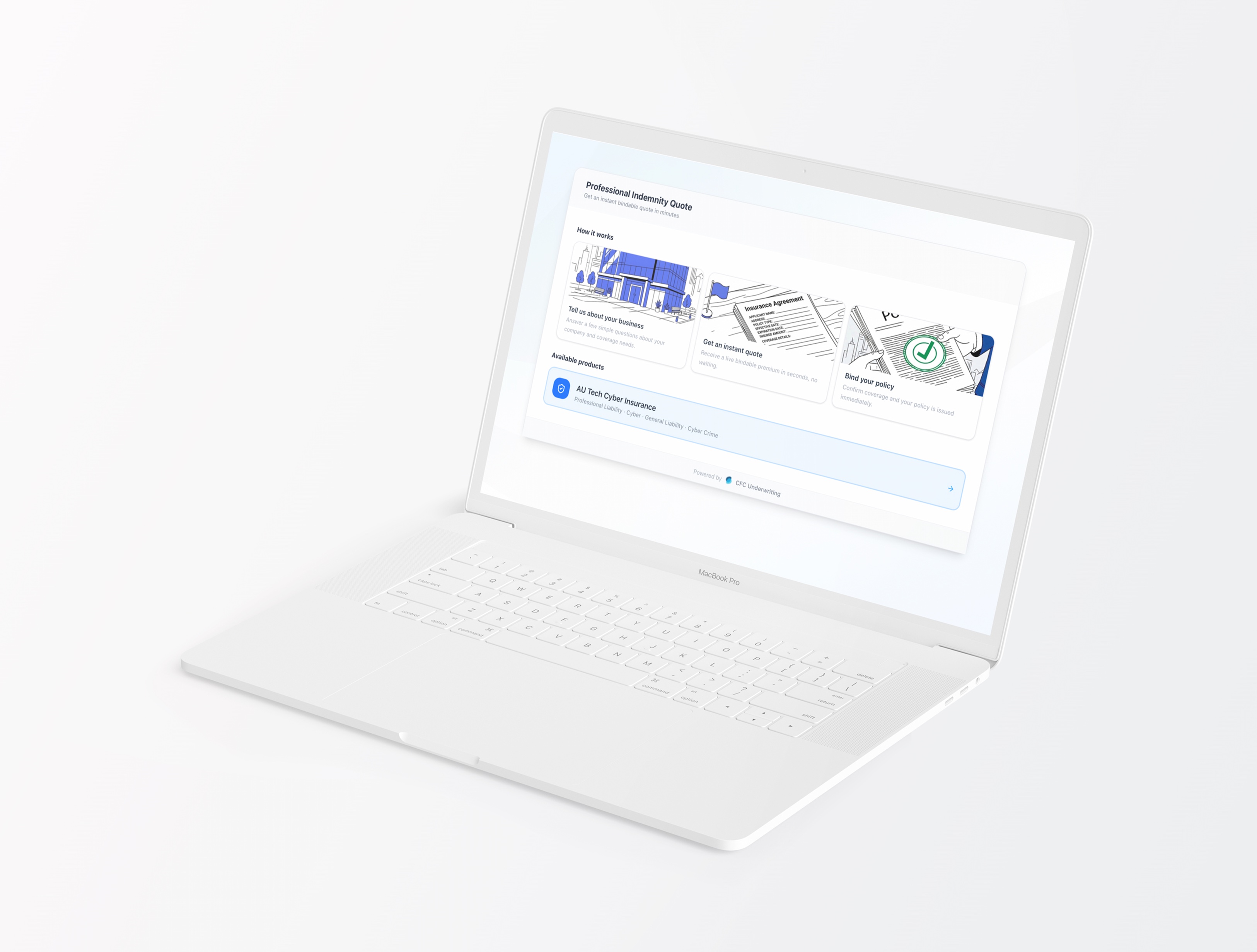 UpSure instant quote experience shown on a MacBook Pro
